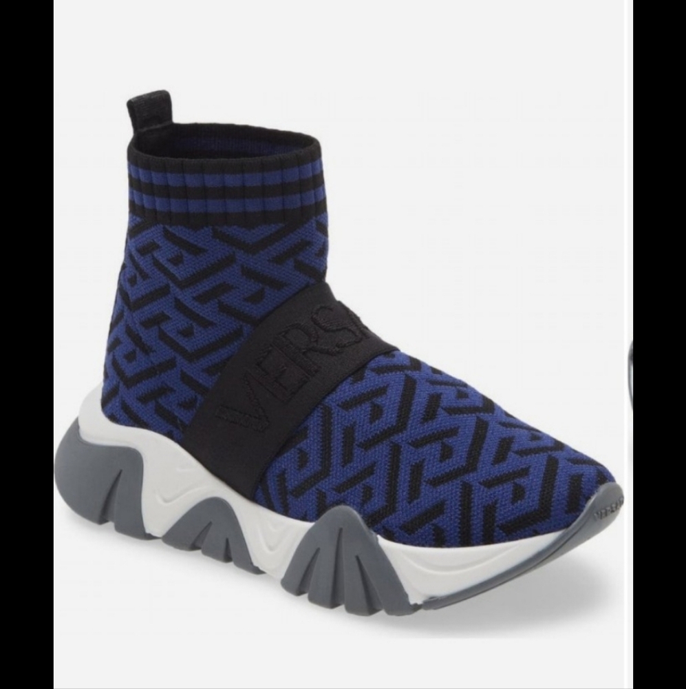 Versace Blue and Black High-Top Sock Sneakers